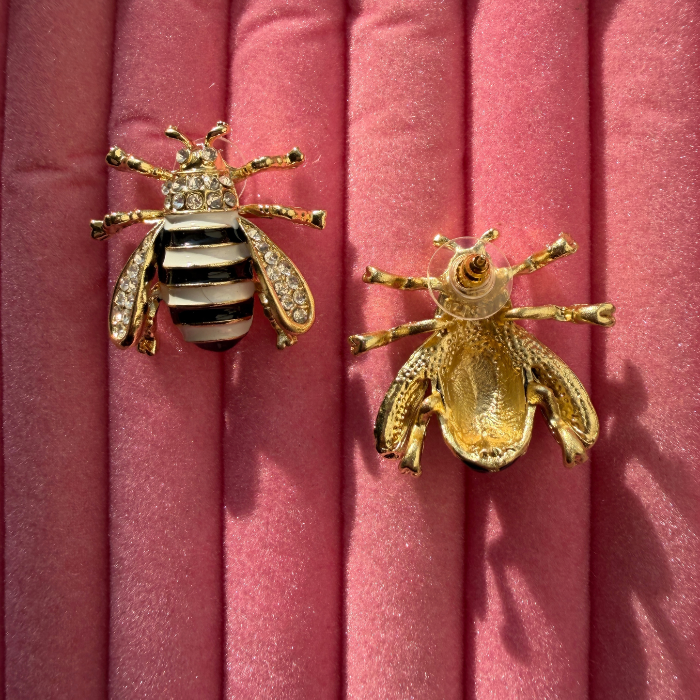 Mini Cute Bee Wasp Metal Earrings for Women(White & Black)
