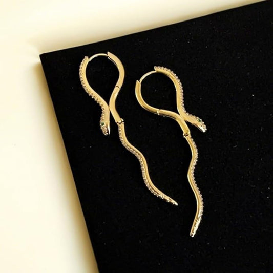Stainless Steel Gold Plated Serpent Dangling Earrings For Women (Anti-Tarnish)