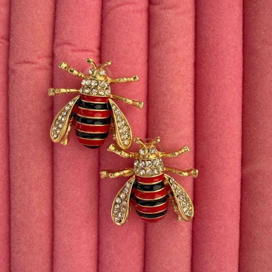 Mini Cute Bee Wasp Metal Earrings for Women(Red & Black)