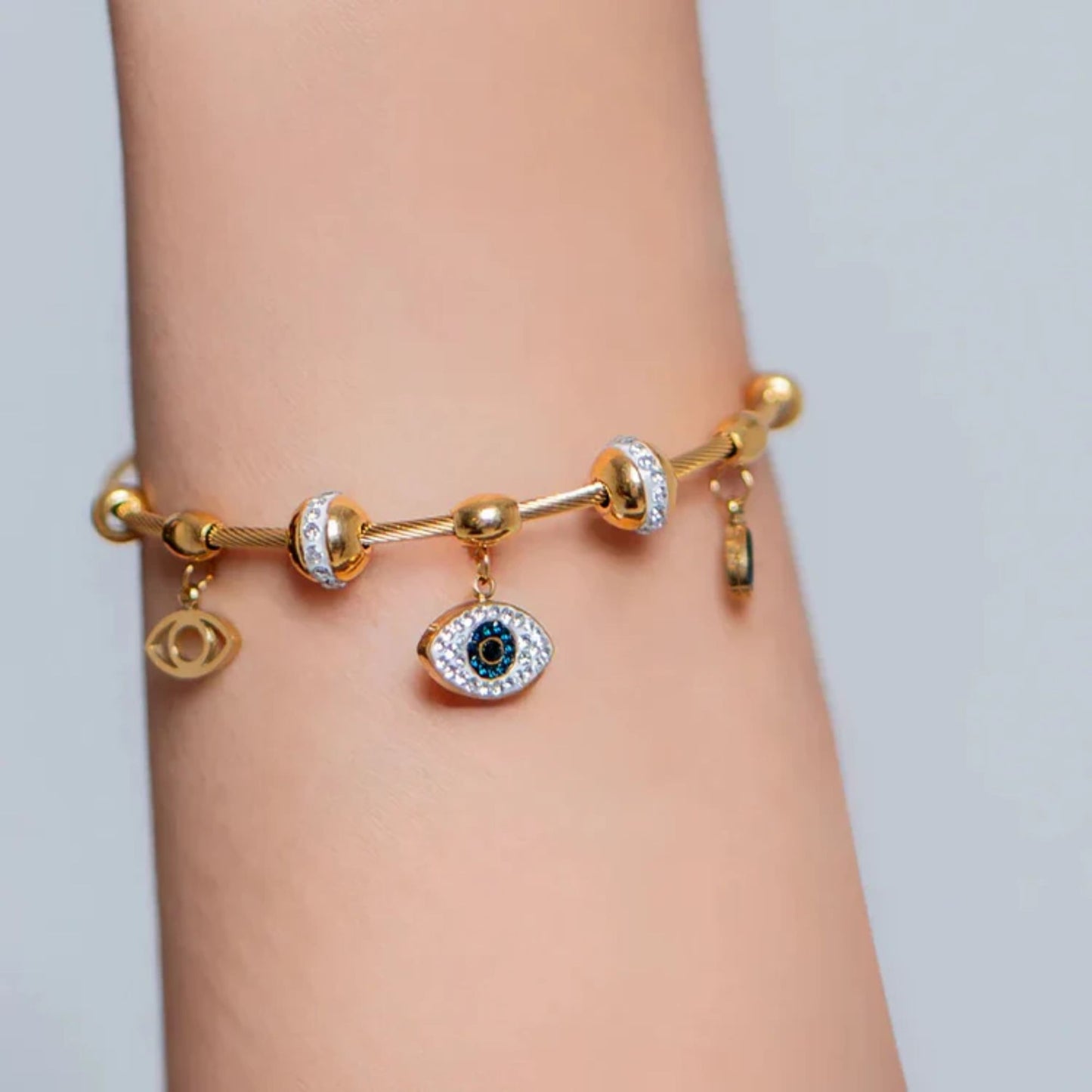 Gold Plated Charm Evil Eye Bracelet for Women(Anti-Tarnish)