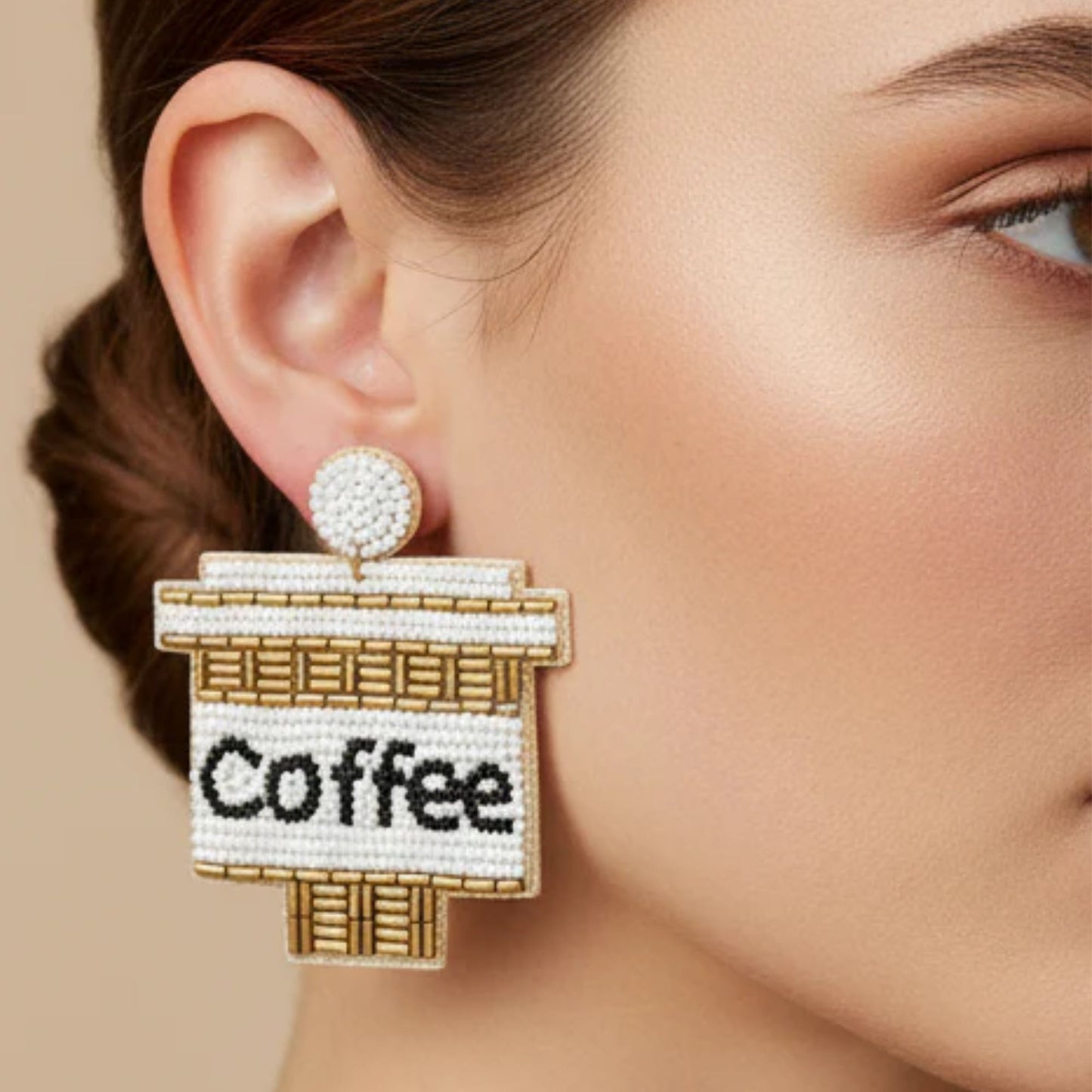 Handmade Beaded Coffee Earrings