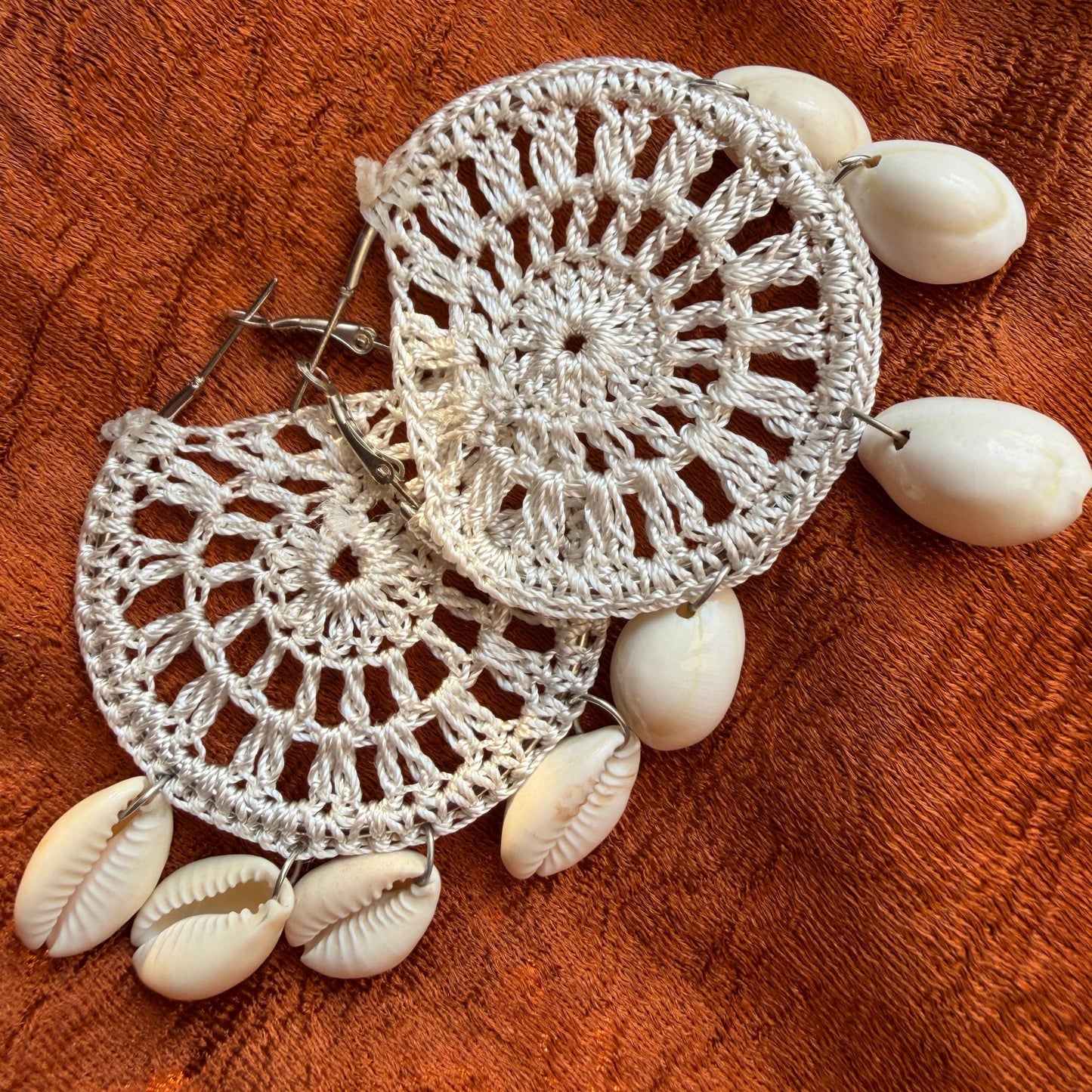 Handmade Beaded Thread Knitted Round Shape Designer Earrings(white)