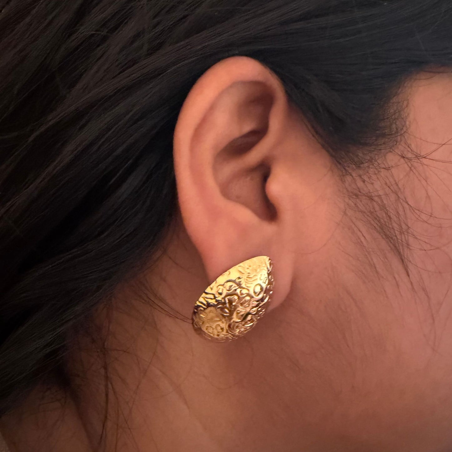 Stainless Steel Gold Plated Oval Earrings For Women (Anti-Tarnish)