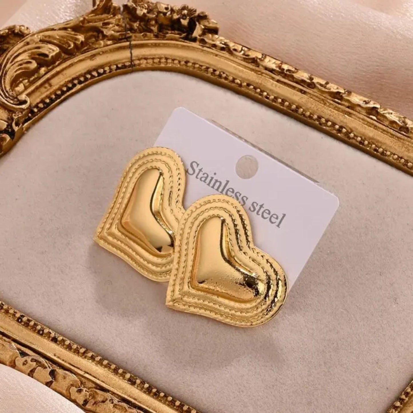 Stainless Steel Gold Plated Heart Shaped Oversized Korean Stud Earrings For Women (Anti-Tarnish)
