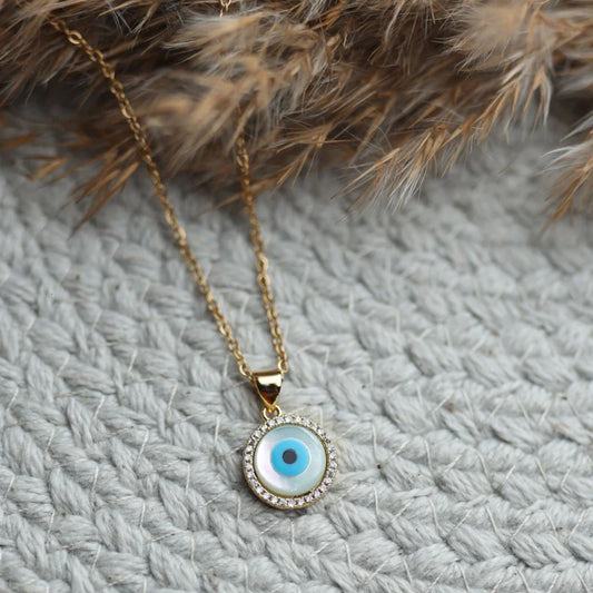 Stainless Steel Gold Plated Round Evil Eye Necklace for Woman