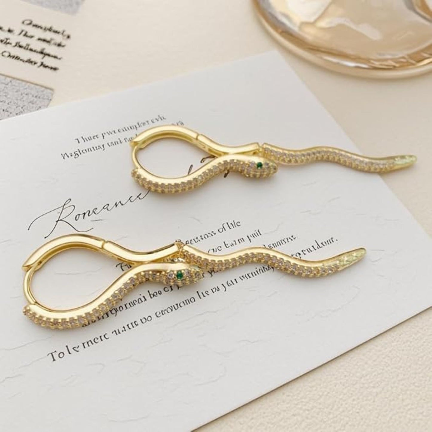 Stainless Steel Gold Plated Serpent Dangling Earrings For Women (Anti-Tarnish)