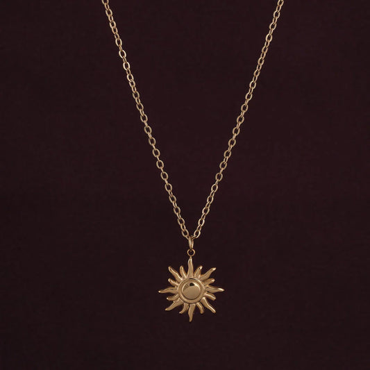Stainless Steel Gold Plated Glowing Sun Necklace for Woman