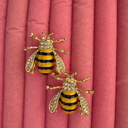 Mini Cute Bee Wasp Metal Earrings for Women(Yellow & Black)