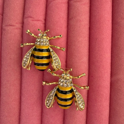 Mini Cute Bee Wasp Metal Earrings for Women(Yellow & Black)