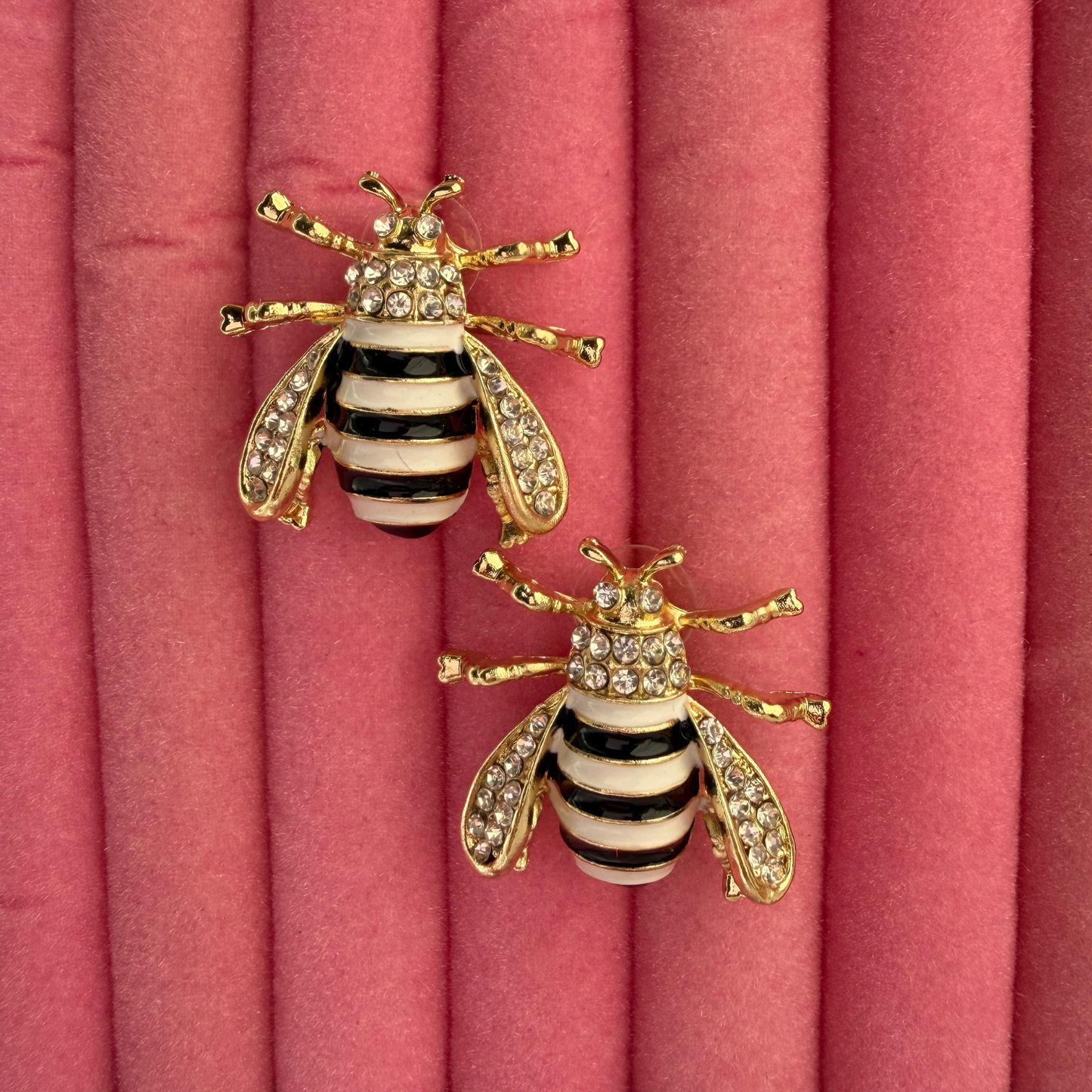 Mini Cute Bee Wasp Metal Earrings for Women(White & Black)