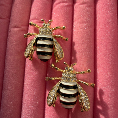 Mini Cute Bee Wasp Metal Earrings for Women(White & Black)