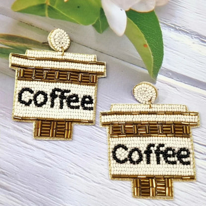Handmade Beaded Coffee Earrings