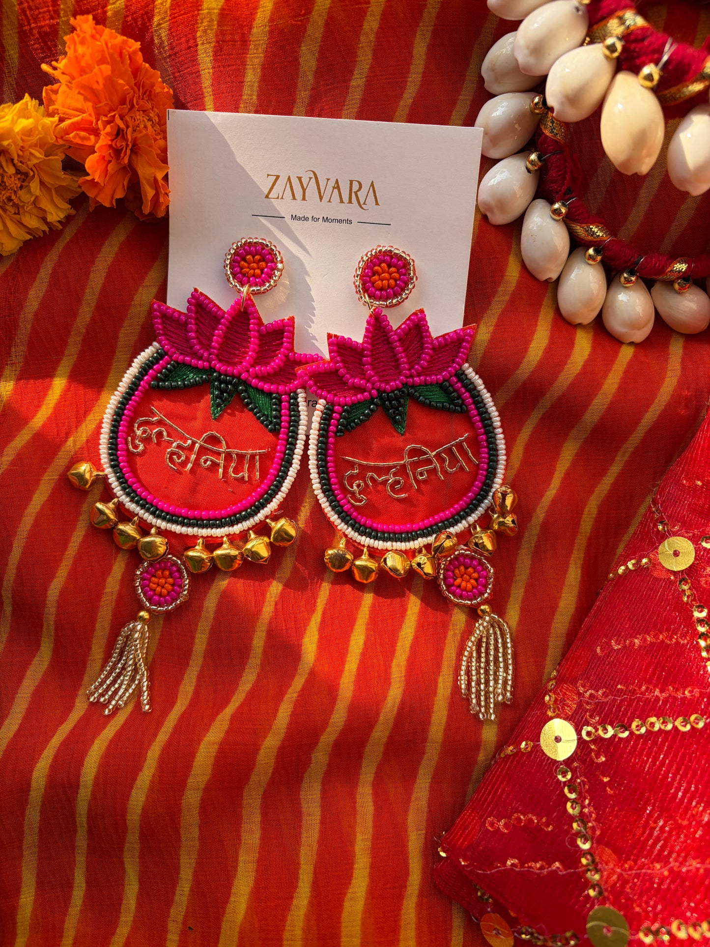 Handmade Beaded Dulhania Wedding Earrings for Women