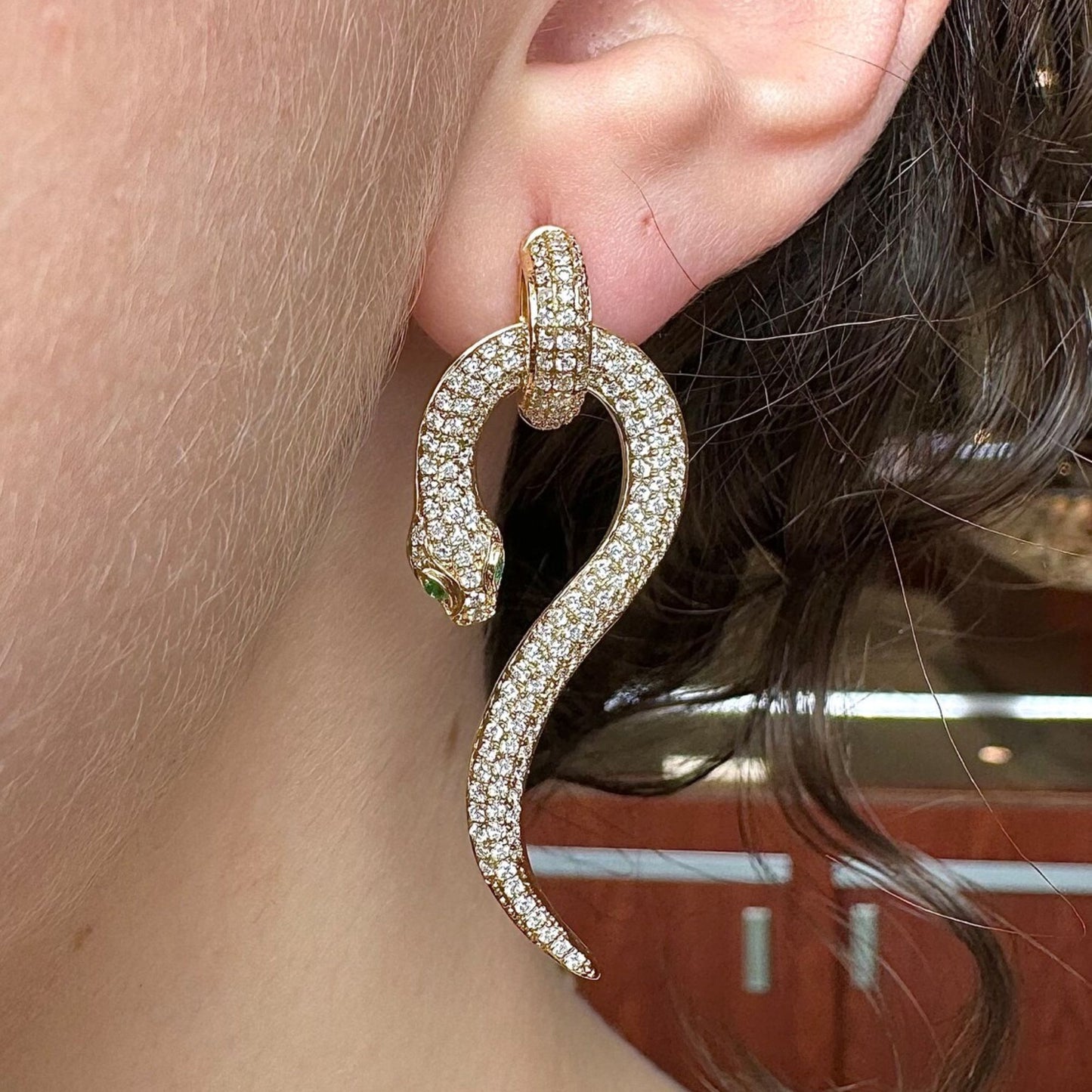 Stainless Steel Gold Plated Serpent Stud Earrings For Women (Anti-Tarnish)