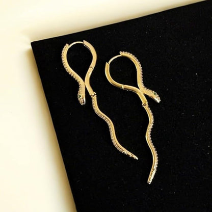 Stainless Steel Gold Plated Serpent Dangling Earrings For Women (Anti-Tarnish)