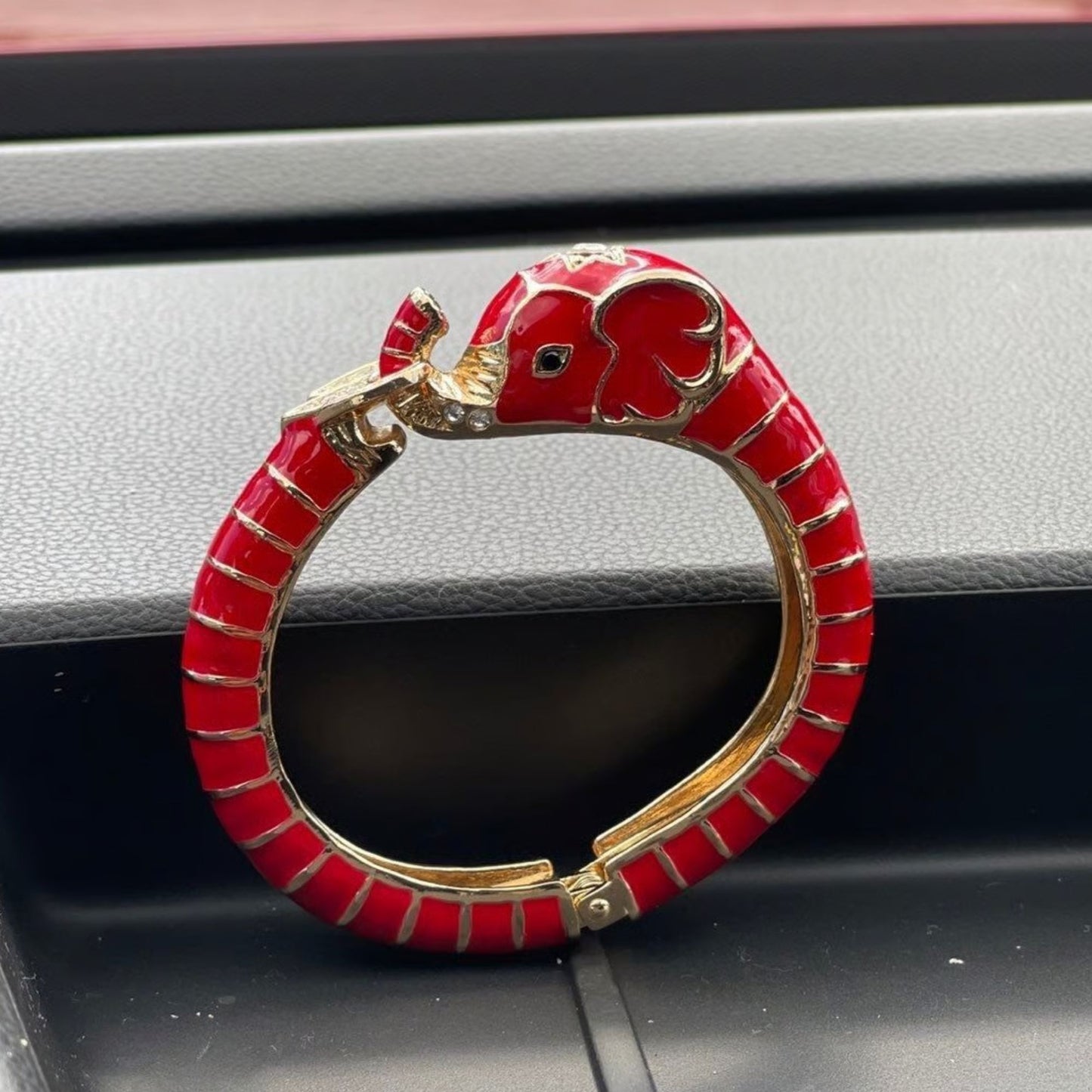 Vintage Red Enamel Elephant Hinged Bracelet for Women