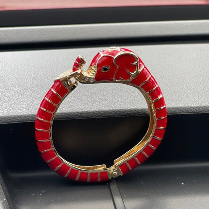 Vintage Red Enamel Elephant Hinged Bracelet for Women
