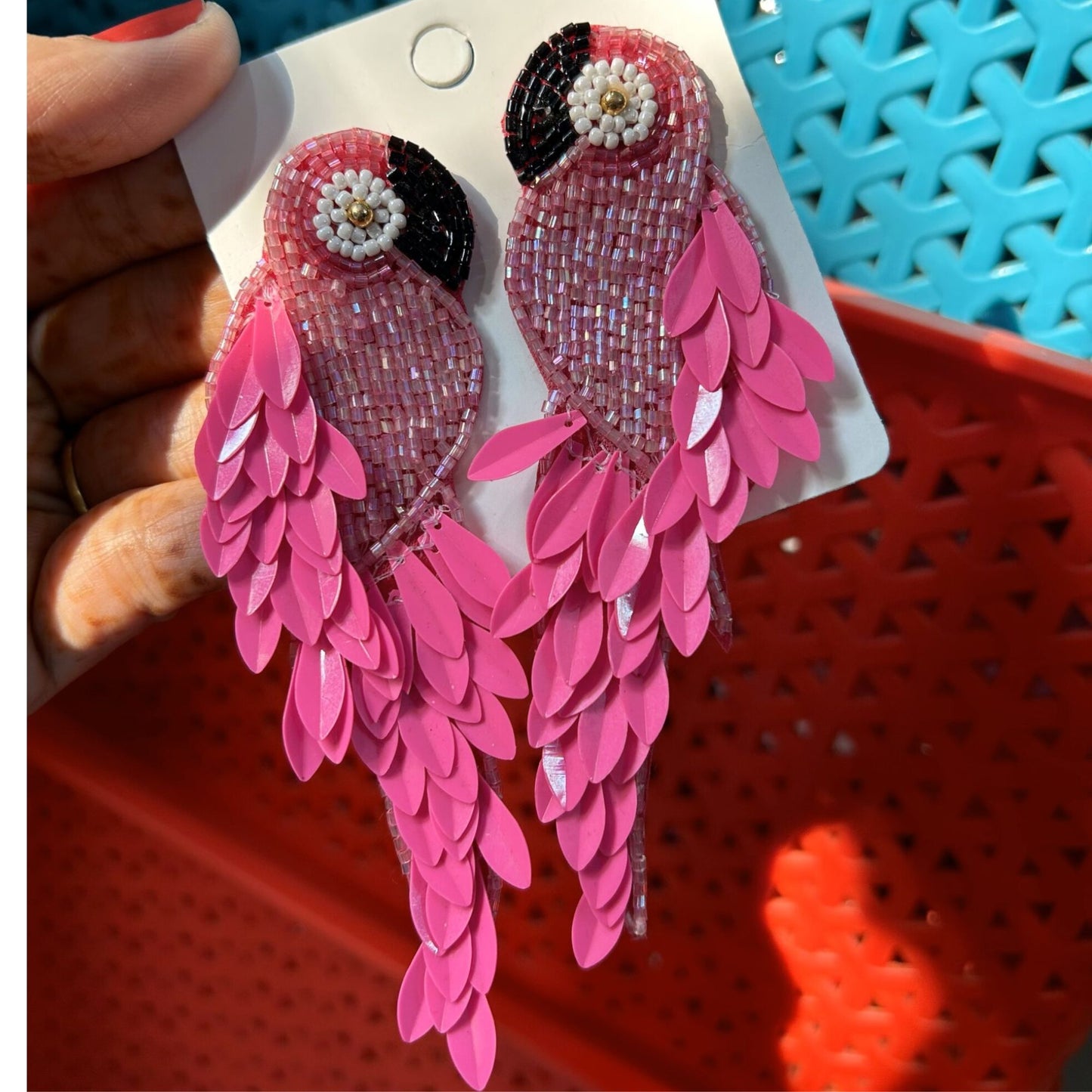 Handmade Beaded Parrot Earrings(Pink)