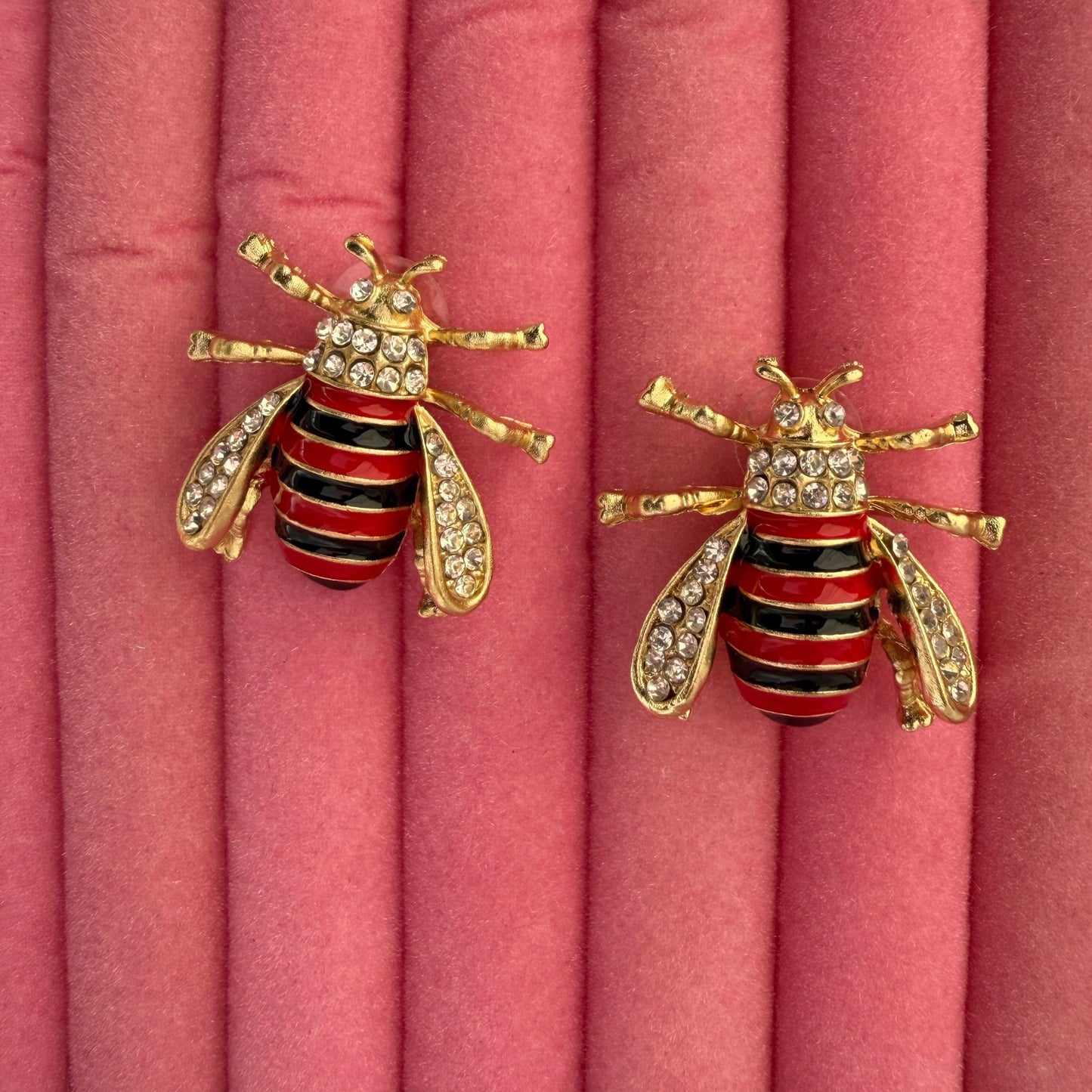 Mini Cute Bee Wasp Metal Earrings for Women(Red & Black)