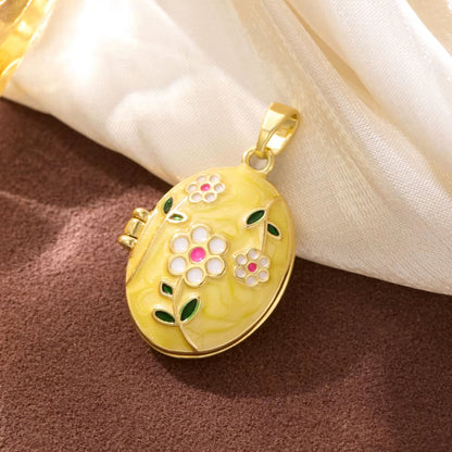 Stainless Steel Gold Plated Floral Enamel Openable Photo Locket Pendant Necklace for Women(Yellow)