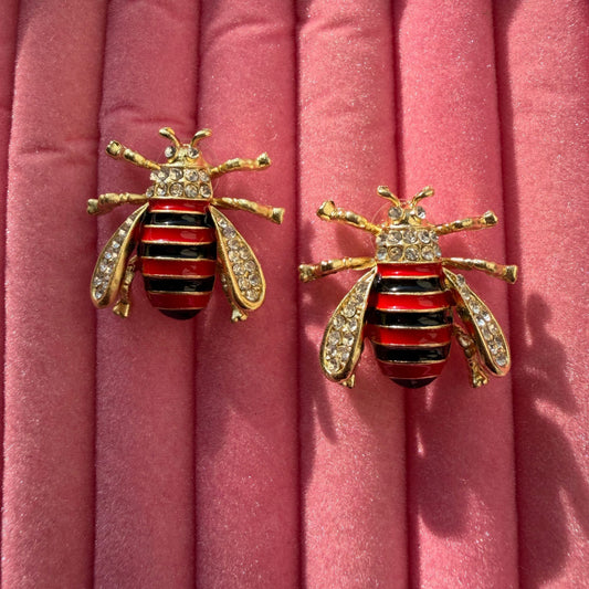 Mini Cute Bee Wasp Metal Earrings for Women(Red & Black)