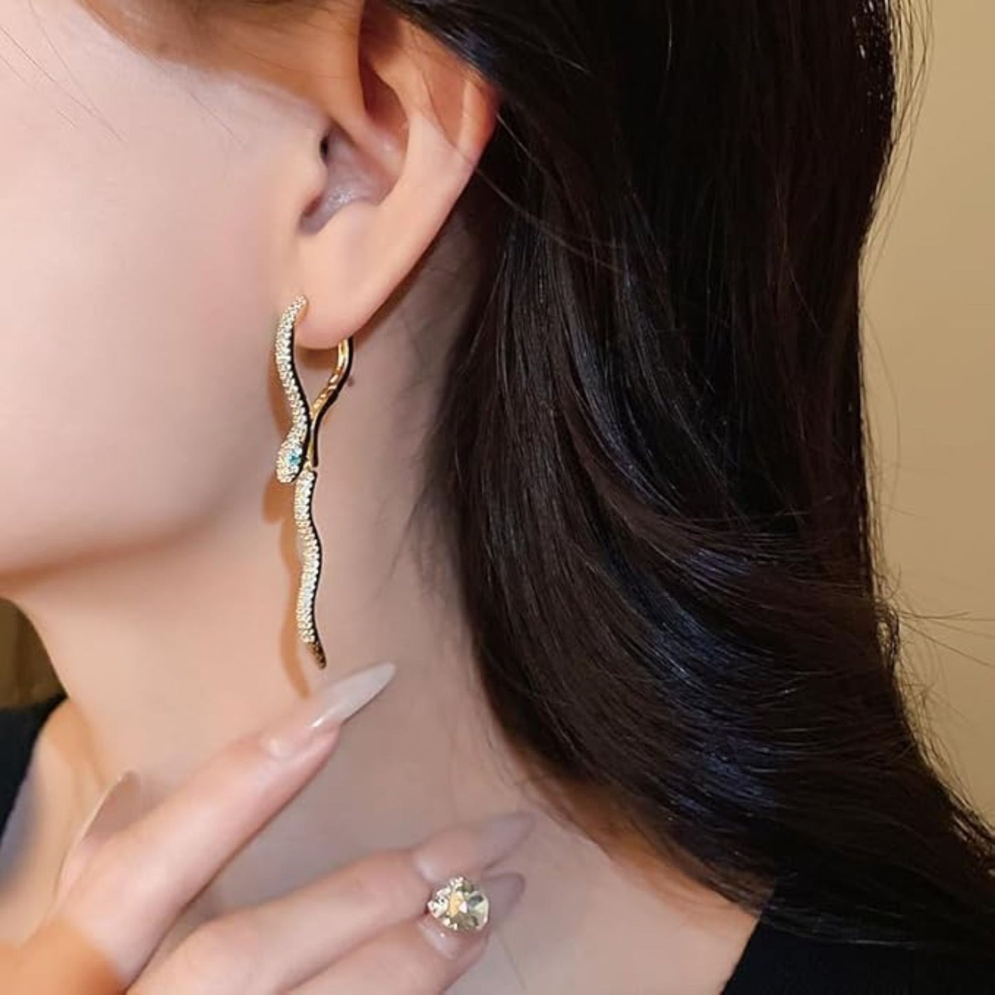 Stainless Steel Gold Plated Serpent Dangling Earrings For Women (Anti-Tarnish)