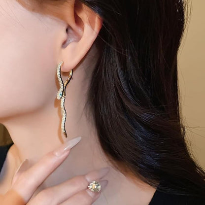 Stainless Steel Gold Plated Serpent Dangling Earrings For Women (Anti-Tarnish)