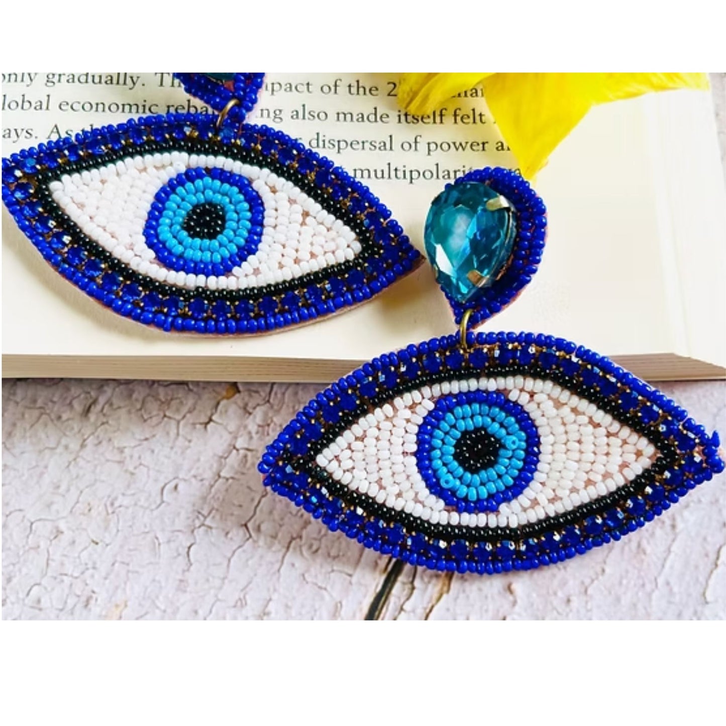 Handmade Beaded Evil Eye  Earrings(Blue)