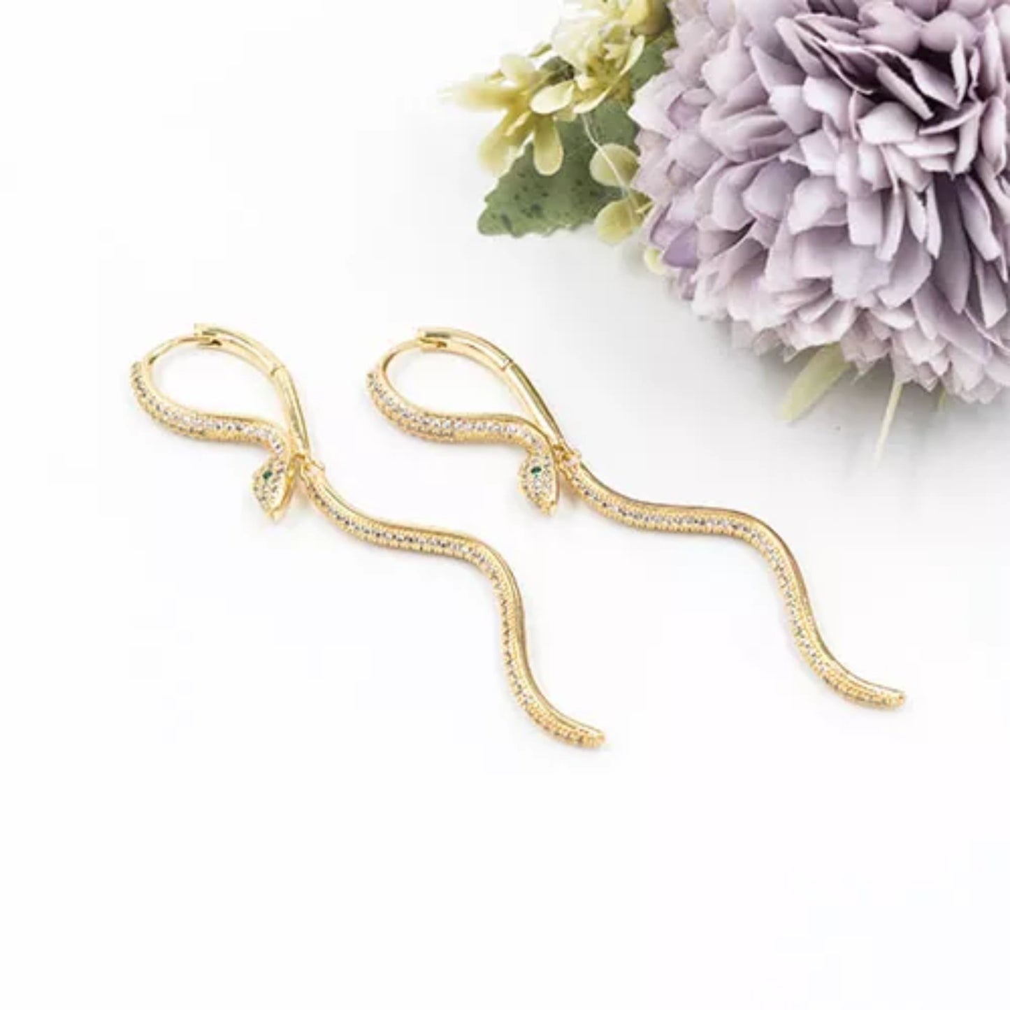 Stainless Steel Gold Plated Serpent Dangling Earrings For Women (Anti-Tarnish)