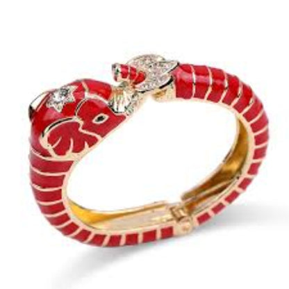 Vintage Red Enamel Elephant Hinged Bracelet for Women