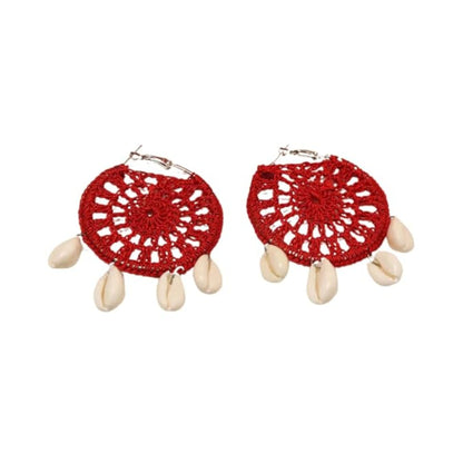 Handmade Beaded Thread Knitted Round Shape Designer Earrings(maroon)