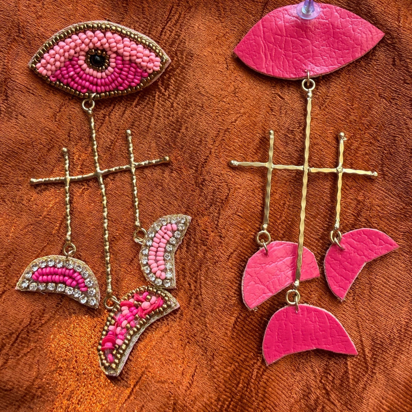 Handmade Eye Beaded Earrings(Pink)