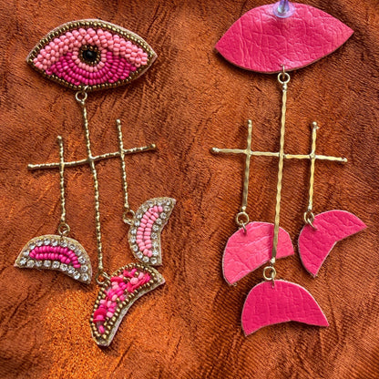 Handmade Eye Beaded Earrings(Pink)