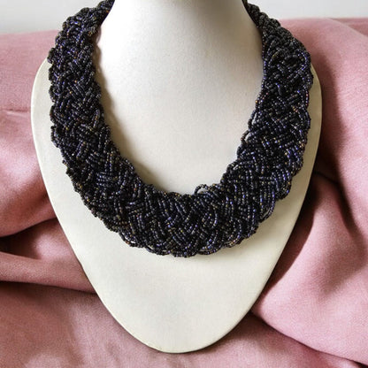 Handmade Beaded Seed Beads Casting Black Colored  Necklace For Women