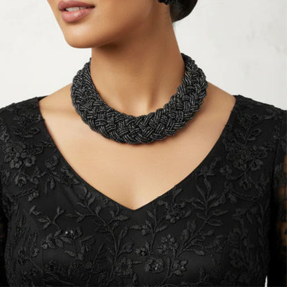 Handmade Beaded Seed Beads Casting Black Colored  Necklace For Women