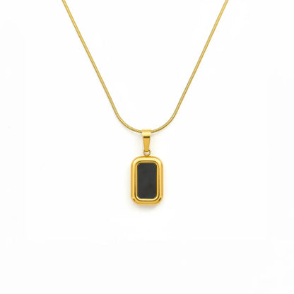 Stainless Steel Gold Plated Black Onyx Rectangle Pendant Neckalce(Anti-Tarnish)