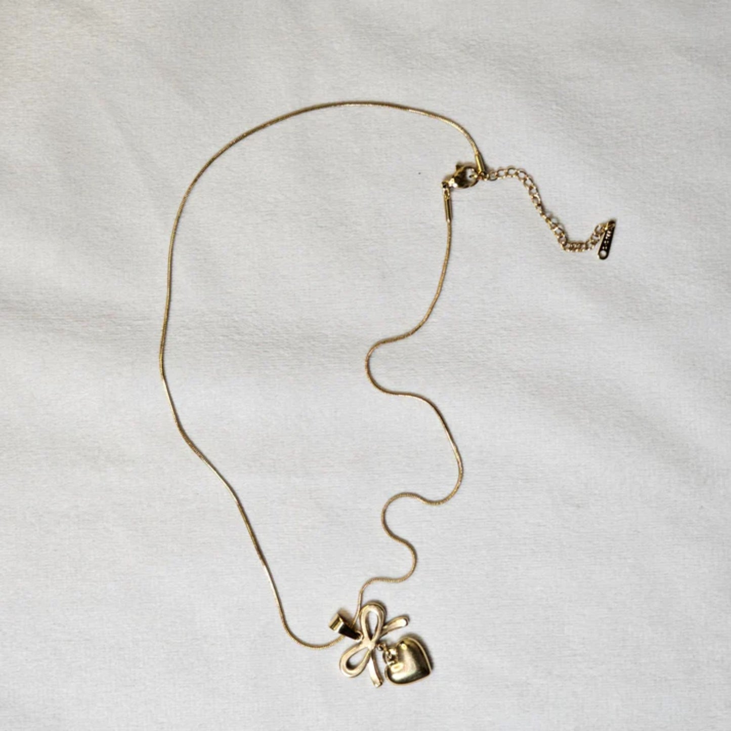 Stainless Steel Gold Plated Gold Bow Heart Pendant Neckalce(Anti-Tarnish)