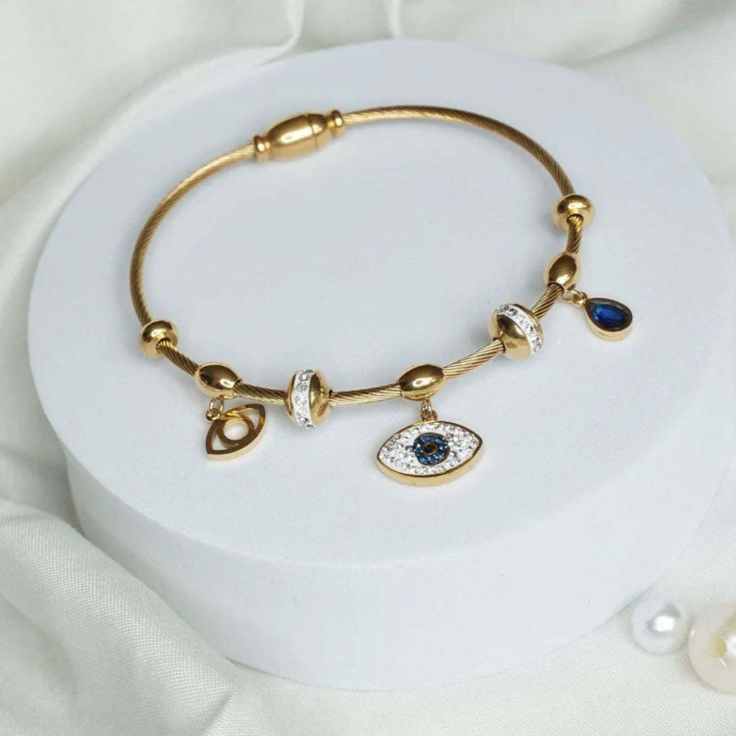 Gold Plated Charm Evil Eye Bracelet for Women(Anti-Tarnish)