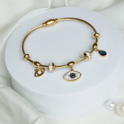 Gold Plated Charm Evil Eye Bracelet for Women(Anti-Tarnish)