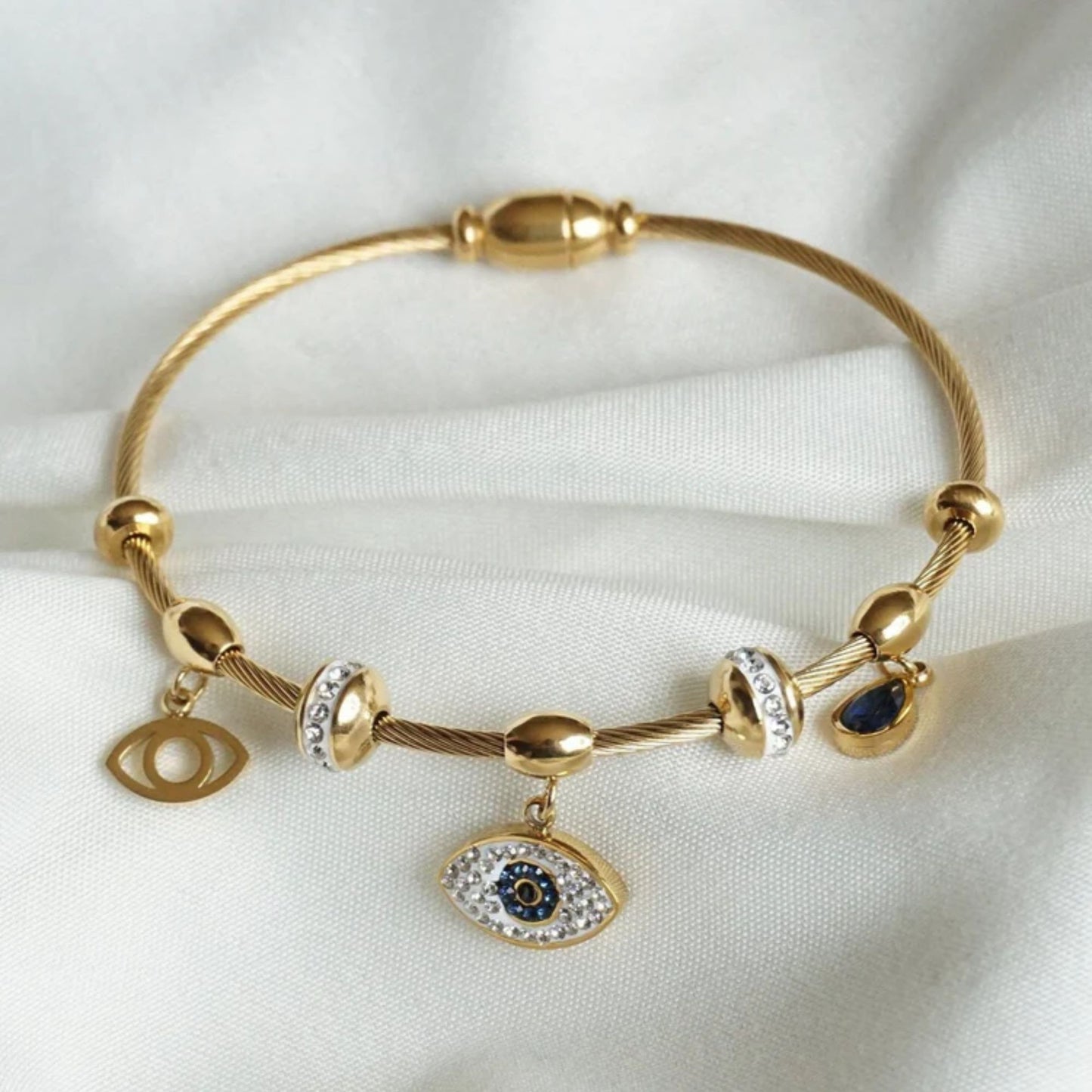 Gold Plated Charm Evil Eye Bracelet for Women(Anti-Tarnish)