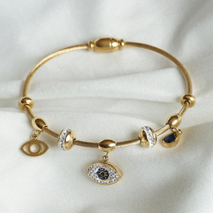 Gold Plated Charm Evil Eye Bracelet for Women(Anti-Tarnish)