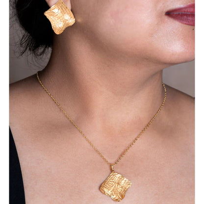 Stainless Steel Gold Plated Golden Crinkle Luxe Necklace Set(Anti-Tarnish)