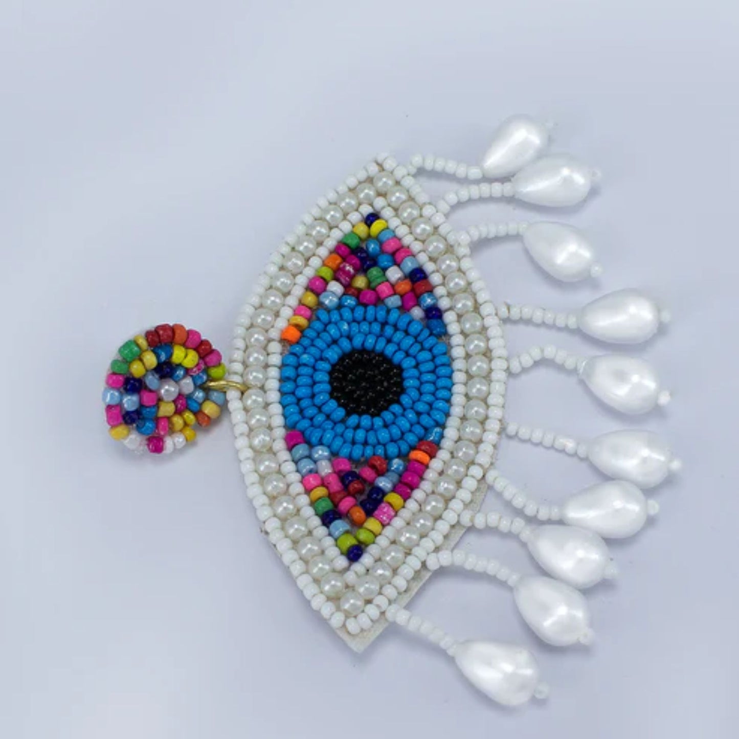 Handmade Beaded Evil Eye  Earrings(white)