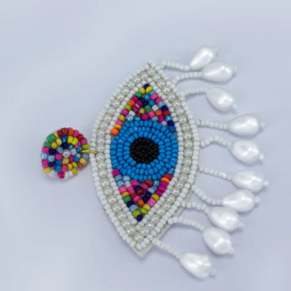 Handmade Beaded Evil Eye  Earrings(white)