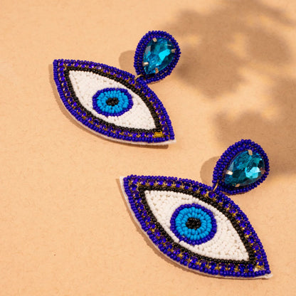 Handmade Beaded Evil Eye  Earrings(Blue)