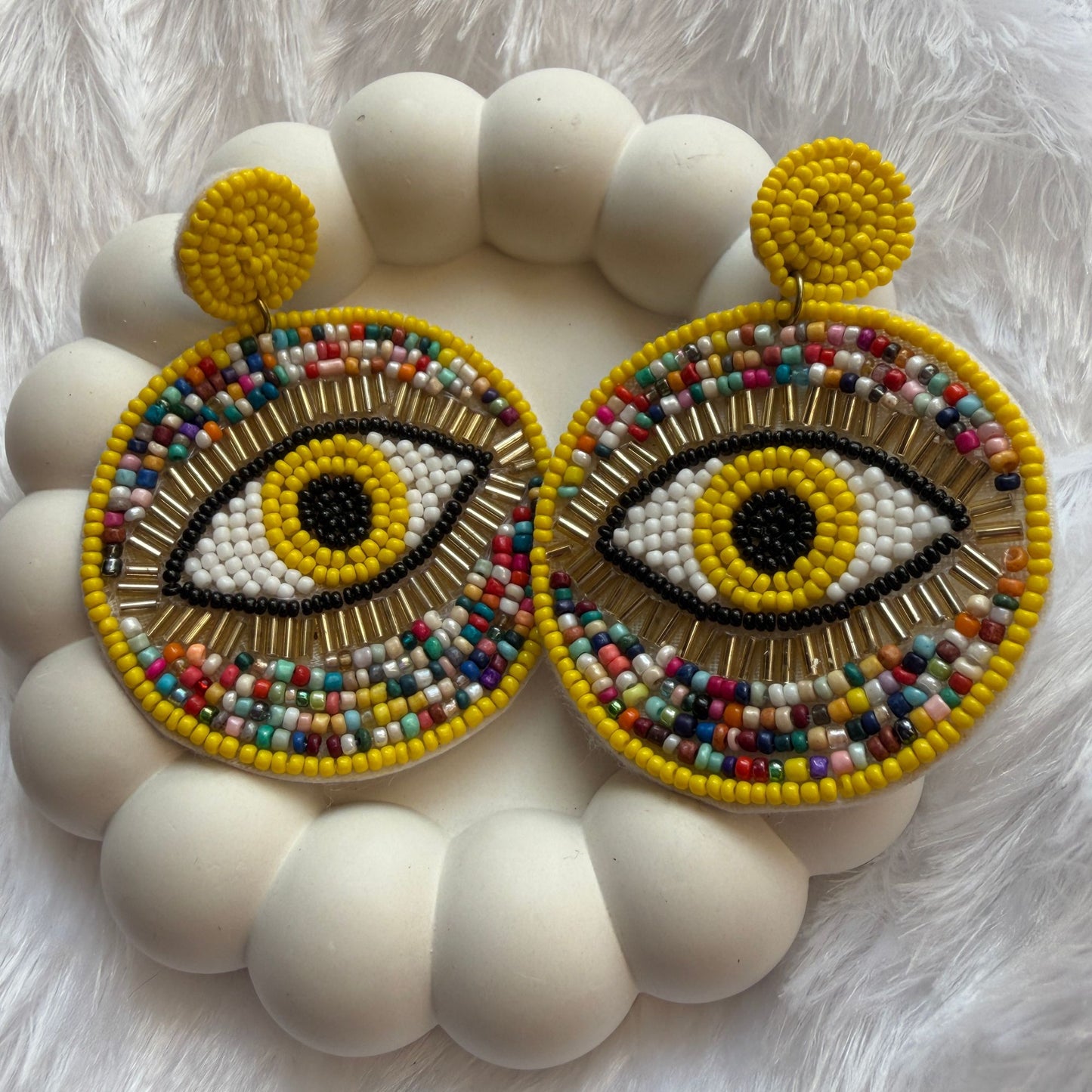 Handmade Beaded Evil Eye  Earrings(yellow)