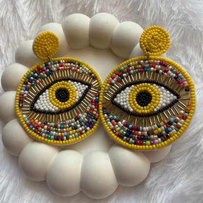 Handmade Beaded Evil Eye  Earrings(yellow)
