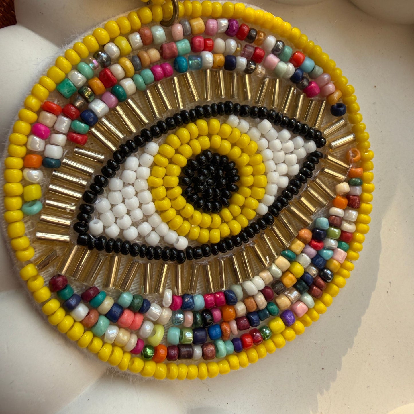 Handmade Beaded Evil Eye  Earrings(yellow)
