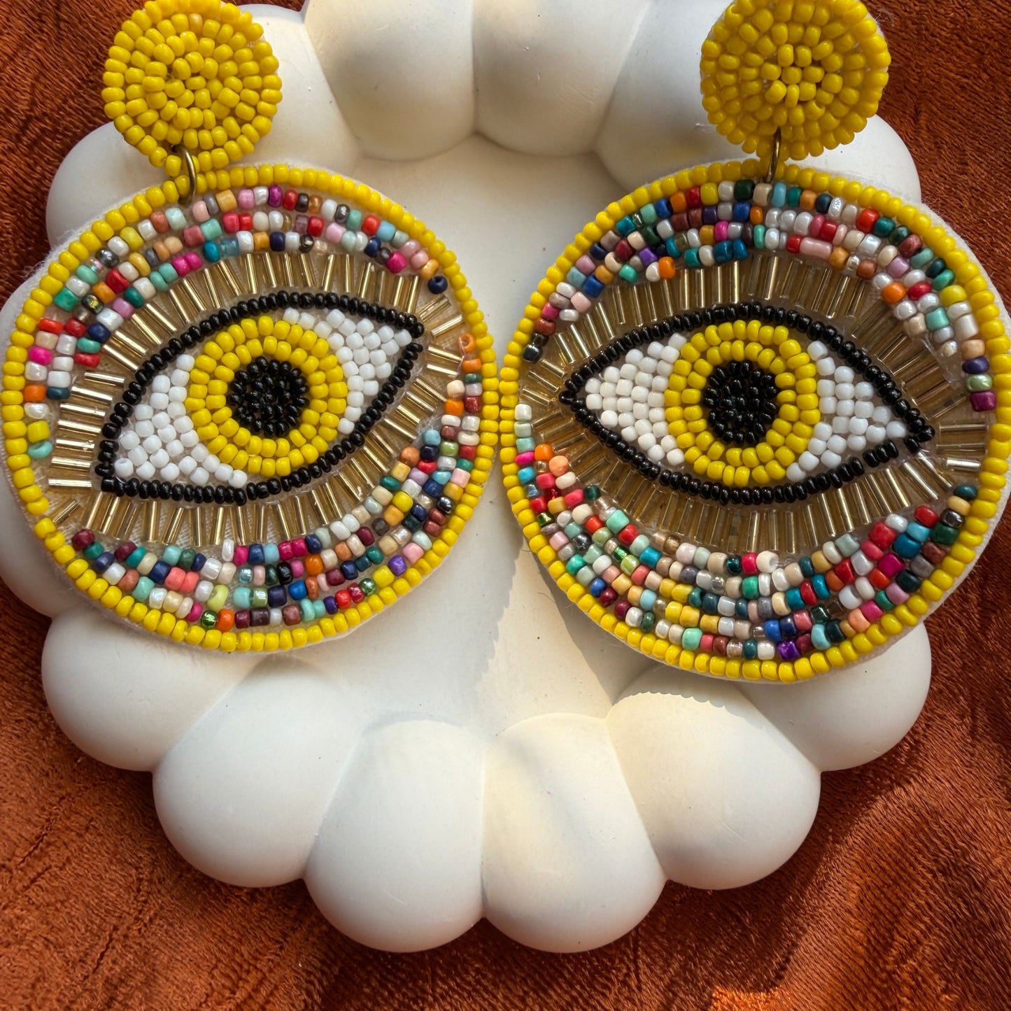 Handmade Beaded Evil Eye  Earrings(yellow)