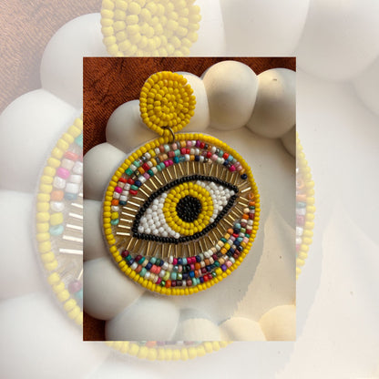 Handmade Beaded Evil Eye  Earrings(yellow)